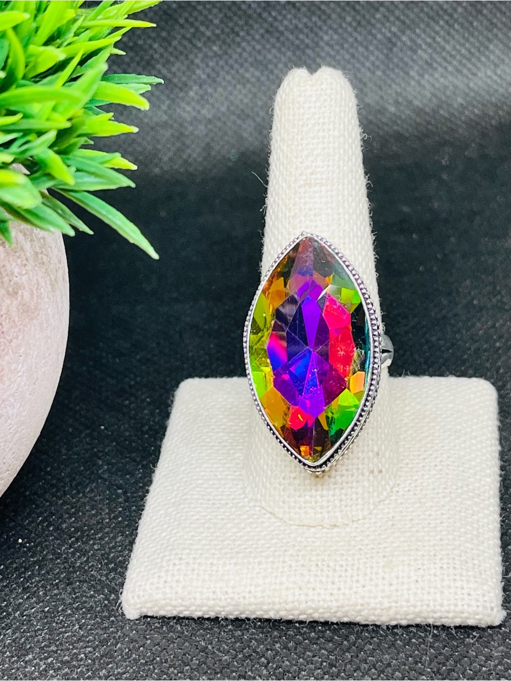 Marquise Sterling Silver Mystic Topaz Crystal Statement Ring